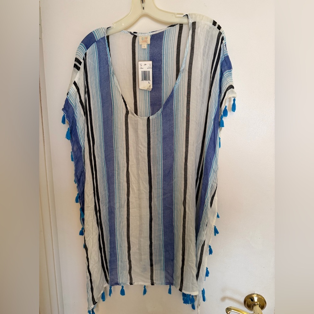 Surf Gypsy Striped Blue and White Women's Top Large